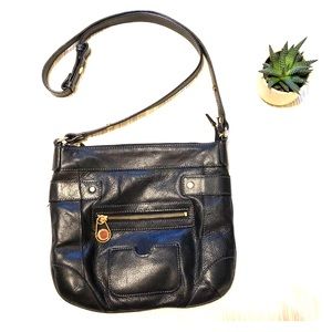 Black leather Isaac Mizrahi crossbody purse